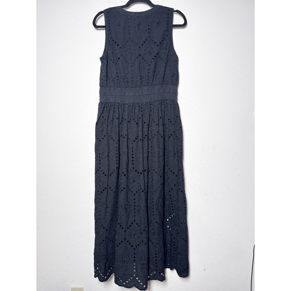 J. McLaughlin Yuri Eyelet Dress L Black Embroidered Cotton Midi Resort - Picture 7 of 7